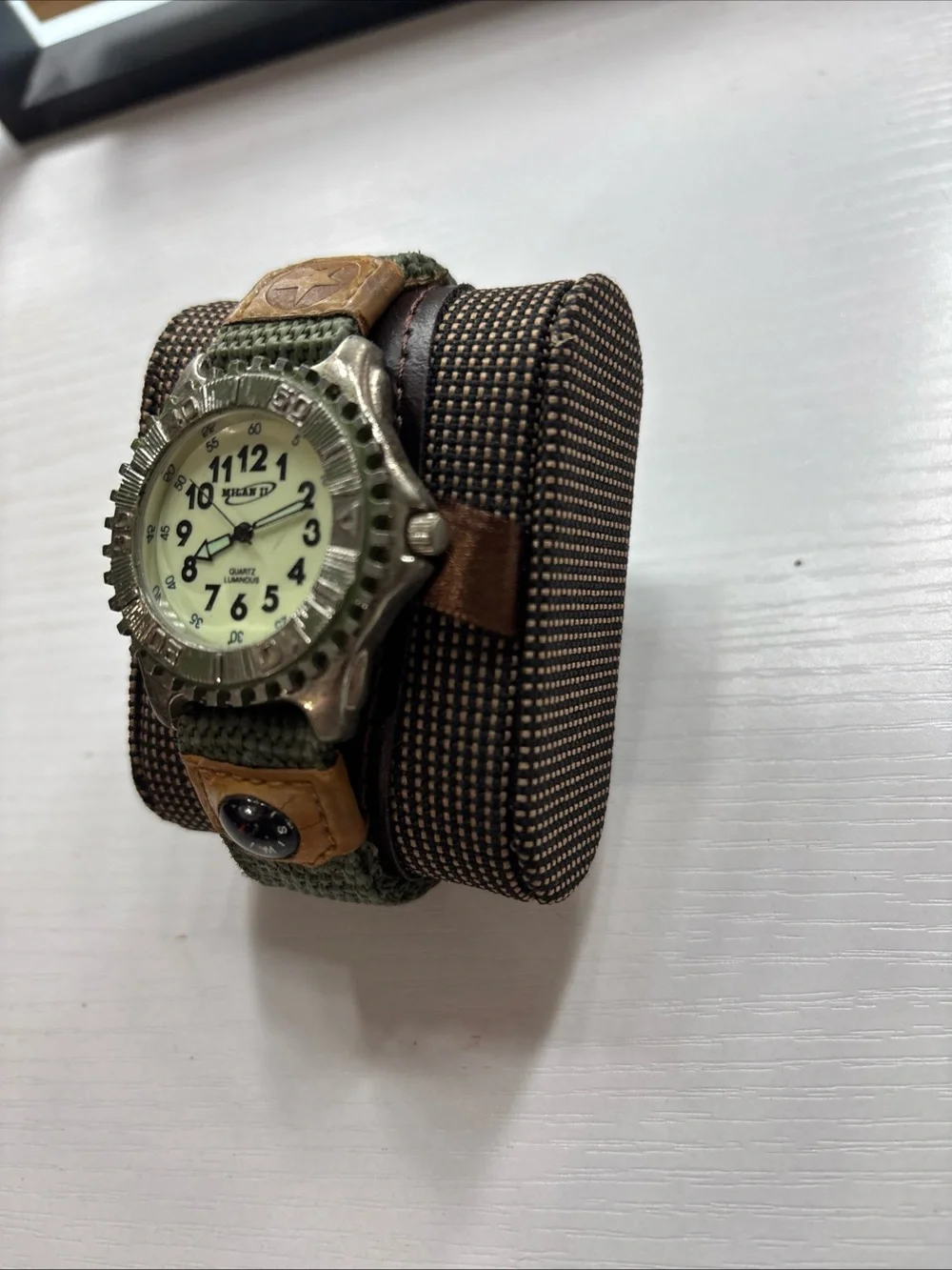 Men's Military-Style Field Watch in Green and Brown